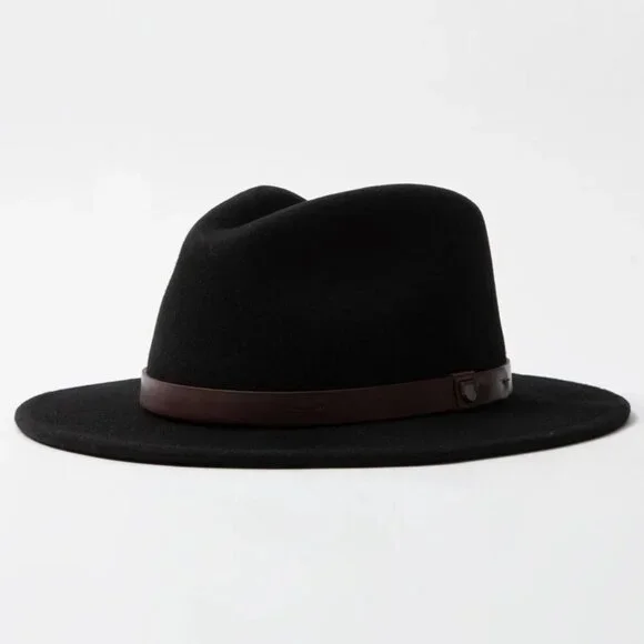 BRIXTON Messer Black 100% Wool Felt Fedora Unisex XL 7 3/4 Hat Size 62 CM NWOT